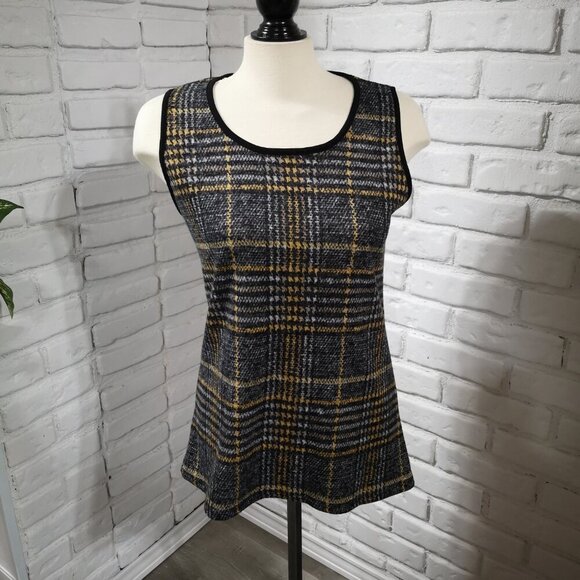 Julie Divina Ladies Size Small Lightweight Gold/Grey/Black Plaid Sweater Set 2pc - Picture 6 of 12